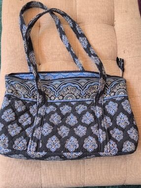 Vera Bradley Black and Blue Quilted Tote with Paisley Motif